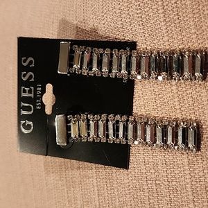 Guess Baguette Earrings in Silver-Tone NWT
